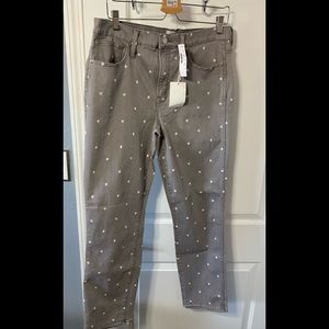J. Crew denim light grey white polka dots size 31 tall, NWT
